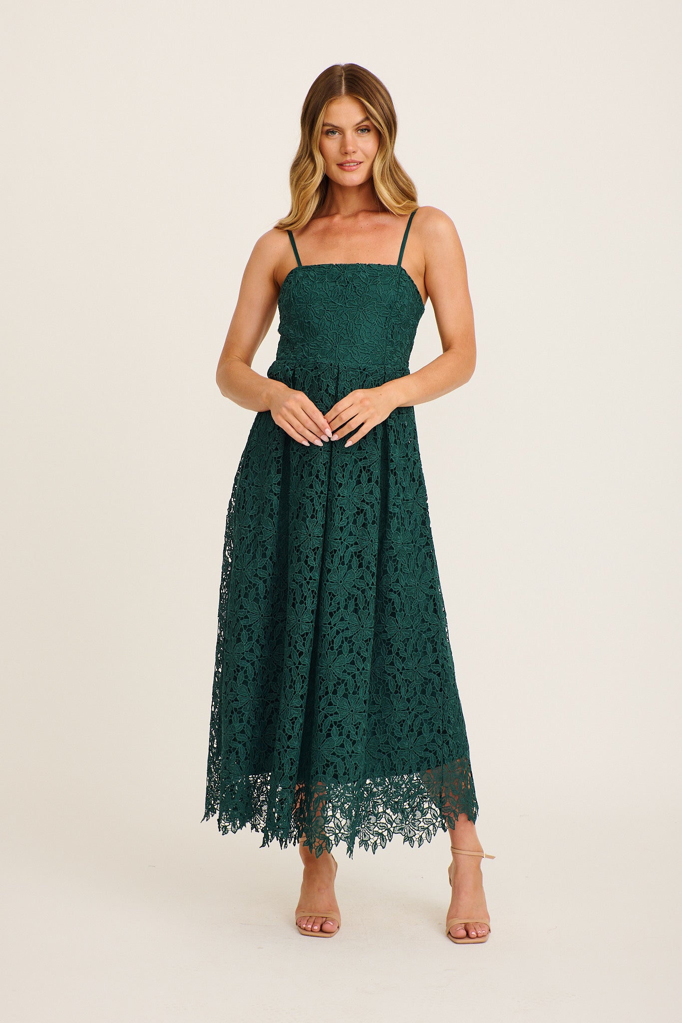 Something Special Maxi Lace Dress in Emerald full length
