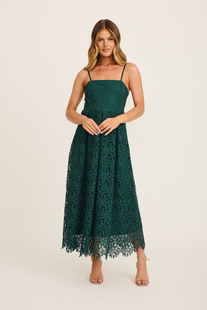 Something Special Maxi Lace Dress in Emerald full length