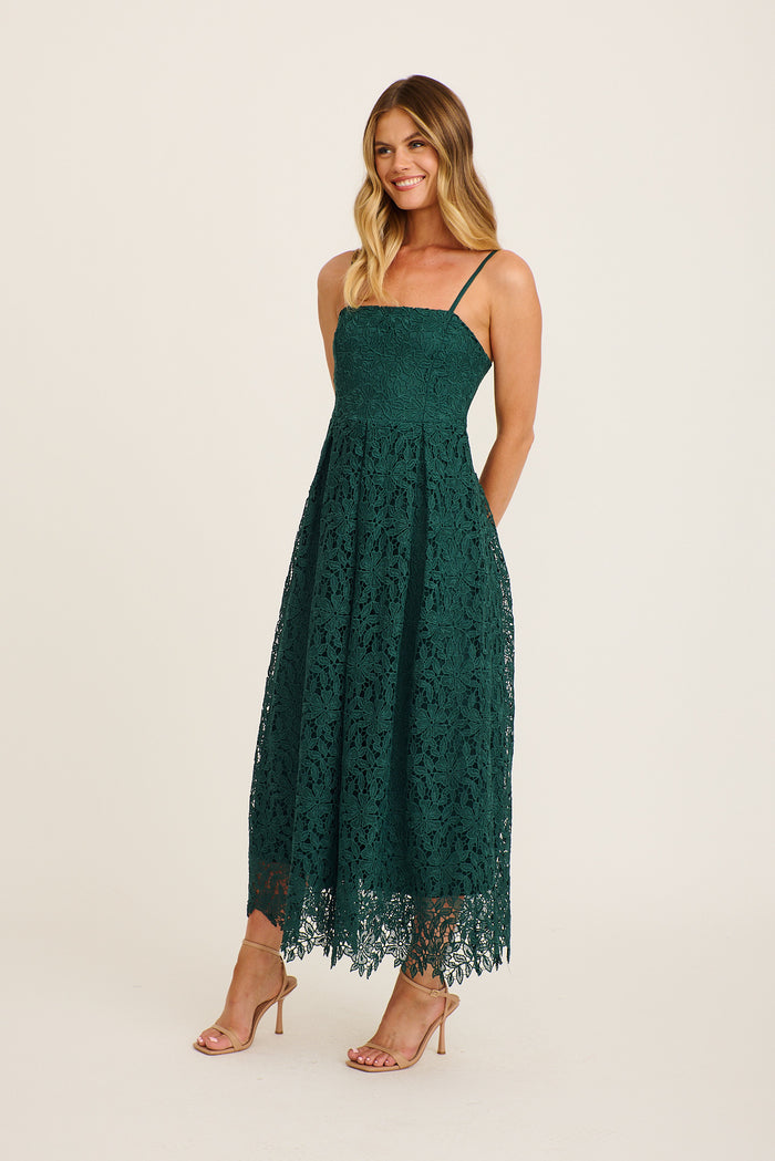 Something Special Maxi Lace Dress in Emerald side