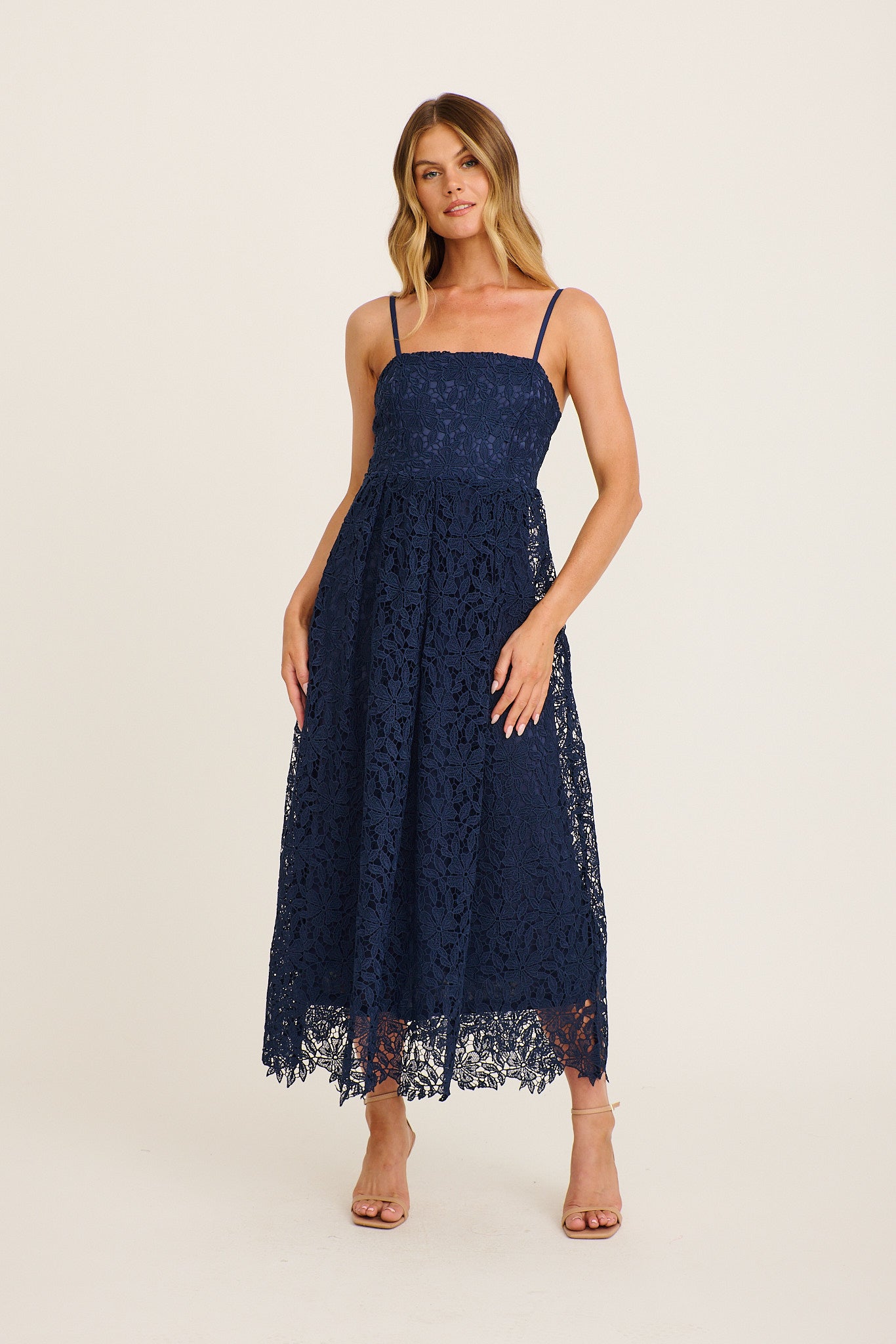 Something Special Maxi Lace Dress in Navy full length
