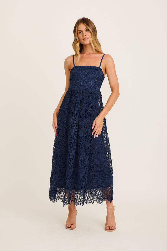 Something Special Maxi Lace Dress in Navy full length