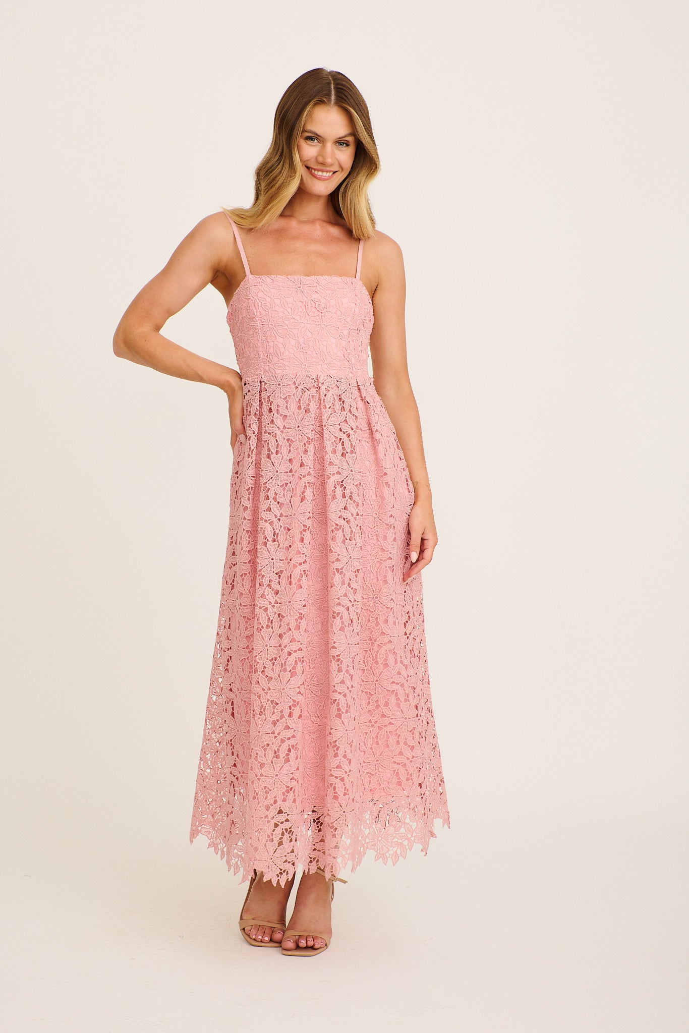 Something Special Maxi Lace Dress in Blush full length