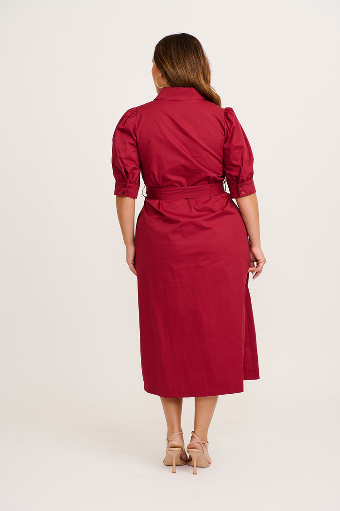 Mila Midi Dress in Wine Cotton back