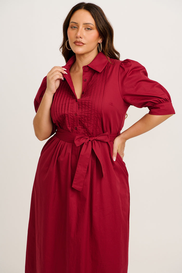 Mila Midi Dress in Wine Cotton front