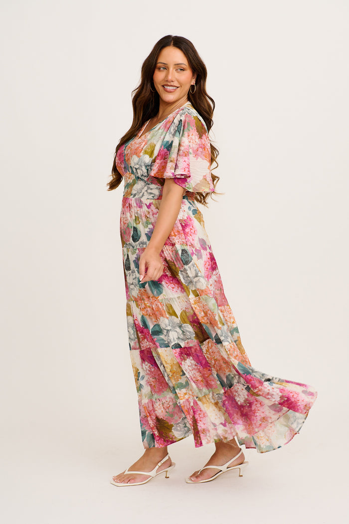 Pastel Symphony Maxi Dress in Multi Floral 