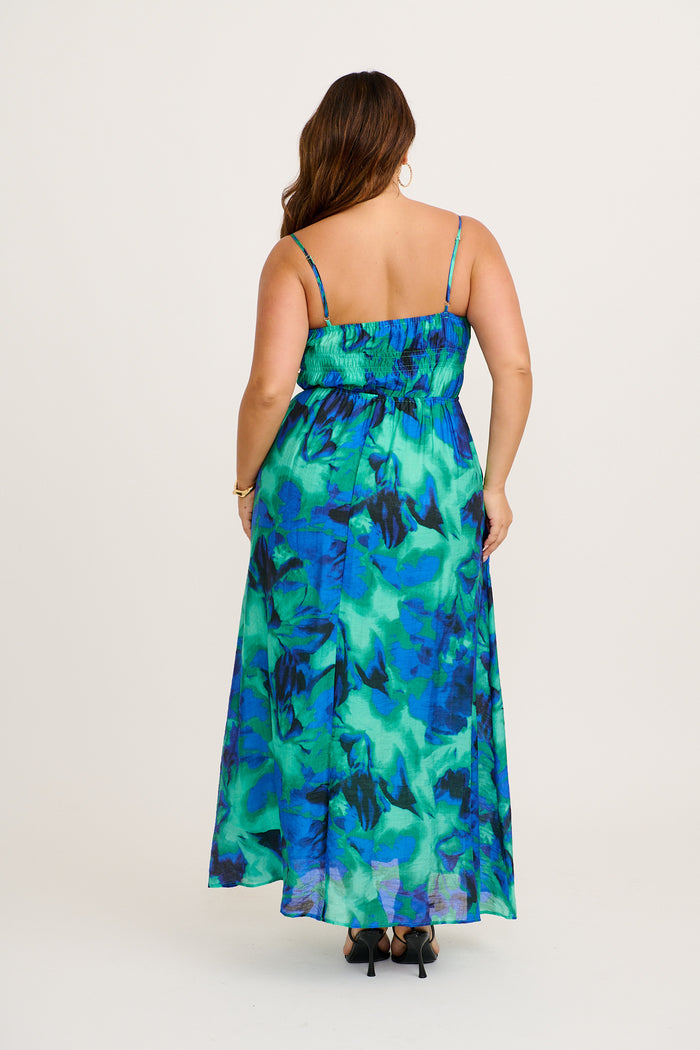 Meadow Sung Maxi Sundress in Blue and Green Watercolour Print side