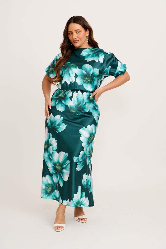 Sarita Off Shoulder Dress in Green Floral | St Frock Sarita Off Shoulder Dress in Green Floral | St Frock