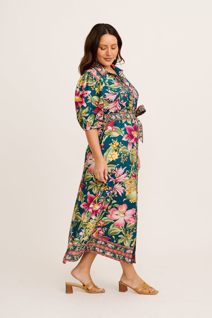 Wandering Wildflower Maxi Dress in Green with Multi Floral 
