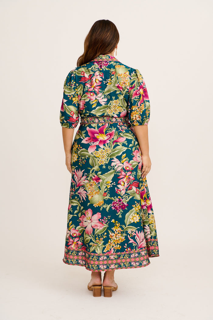 Wandering Wildflower Maxi Dress in Green with Multi Floral side