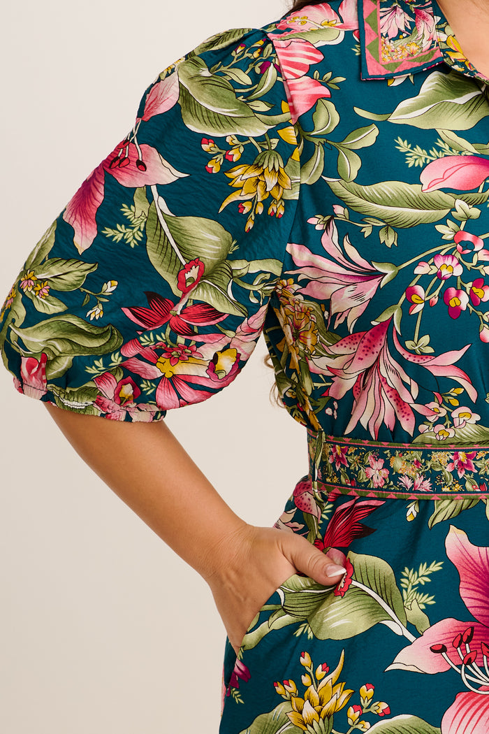 Wandering Wildflower Maxi Dress in Green with Multi Floral back