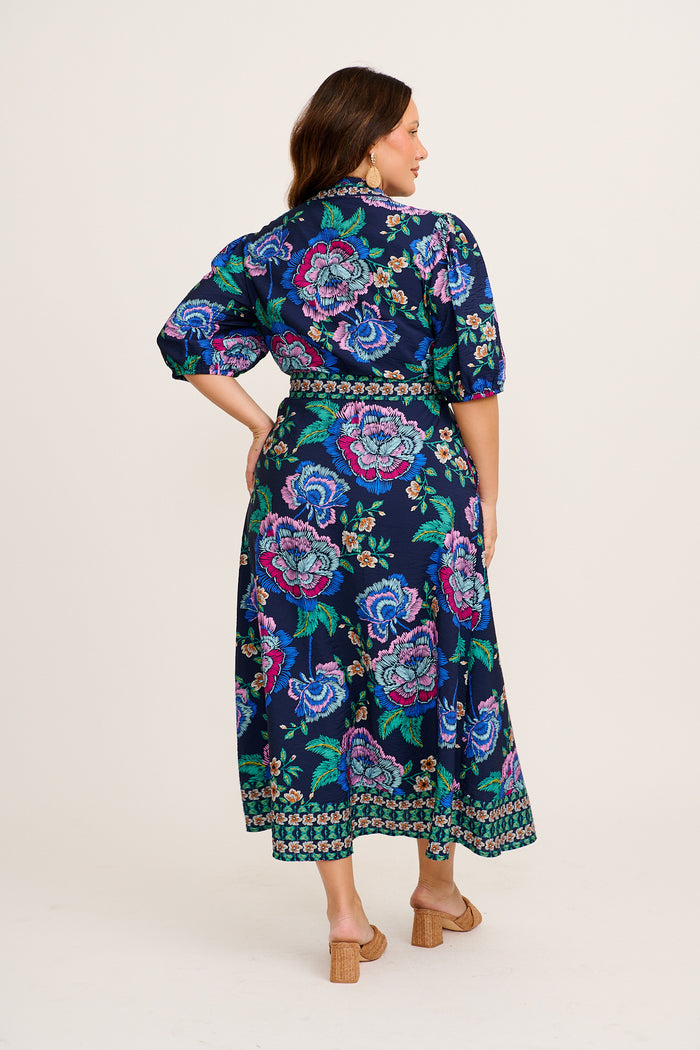Wandering Wildflower Maxi Dress in Navy with Multi Floral side