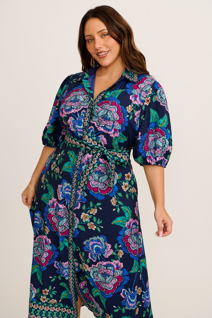 Wandering Wildflower Maxi Dress in Navy with Multi Floral detail