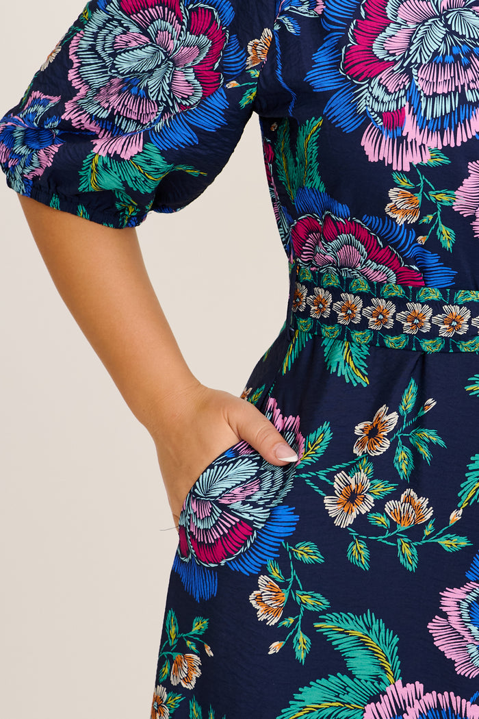 Wandering Wildflower Maxi Dress in Navy with Multi Floral back