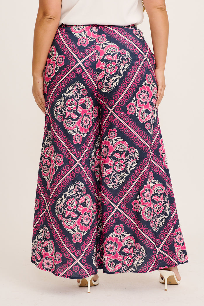 Cambree Pants in Navy with Pink Floral Tiles Print back