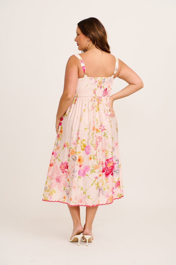 Tuscan Muse Midi Sundress in Light Blush Floral side