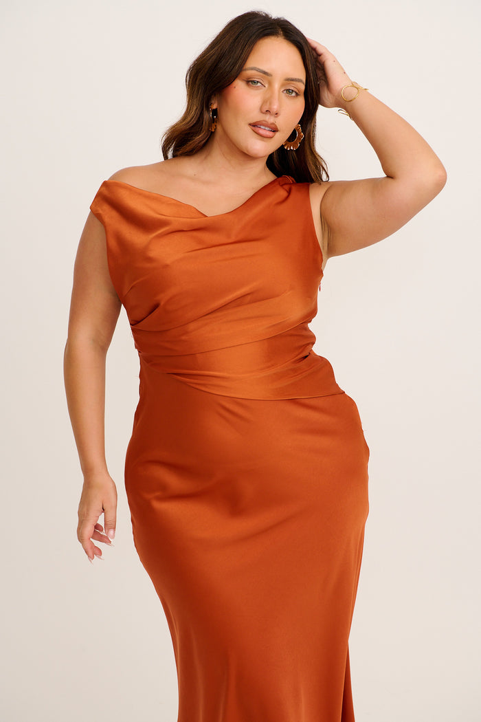 Rosé Nights One Shoulder Maxi Dress in Navy Satin back