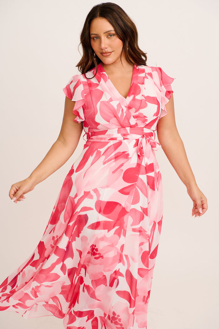 Wynter Maxi Dress in Pink Floral Chiffon front