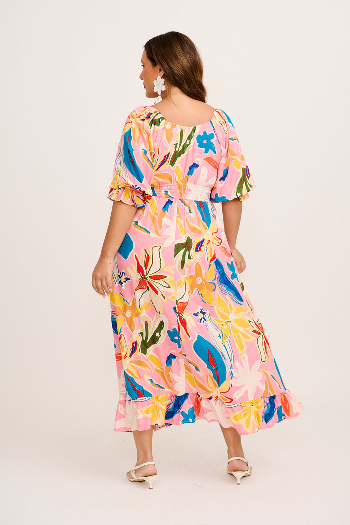 Daylight Dream Maxi Sundress in Blue with Multi Print Linen Blend 
