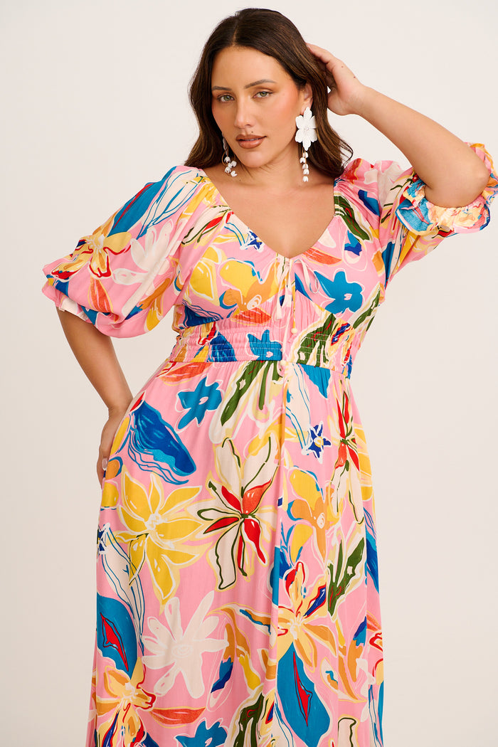 Corali Maxi Dress in Pink with Multi Print 