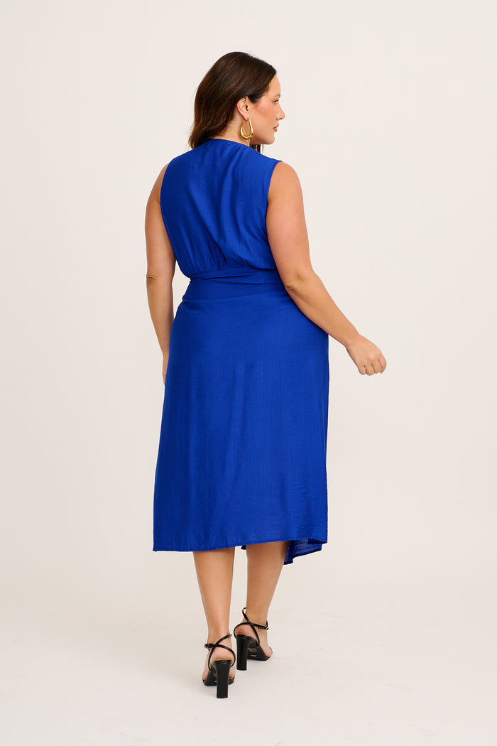 Luz Maxi Wrap Dress in Blue back