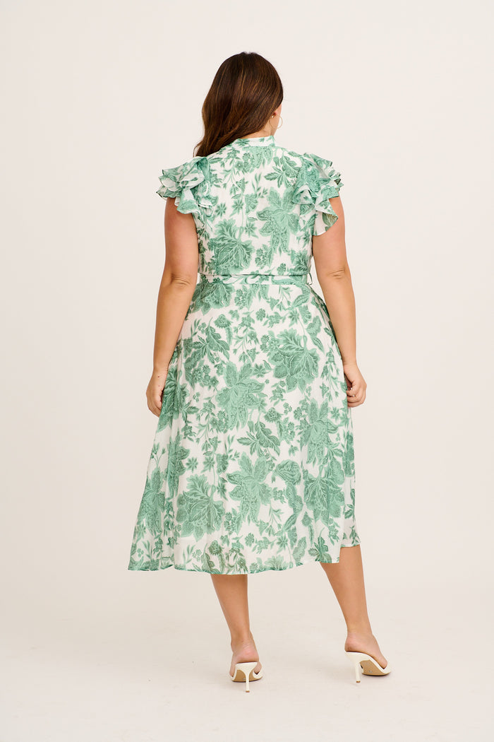 Roseabelle Midi Dress in Green Leaf Print back