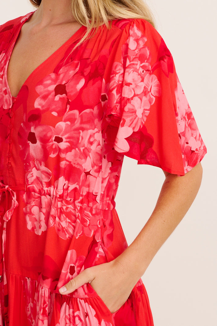 Navianna Dress in Red Floral detail