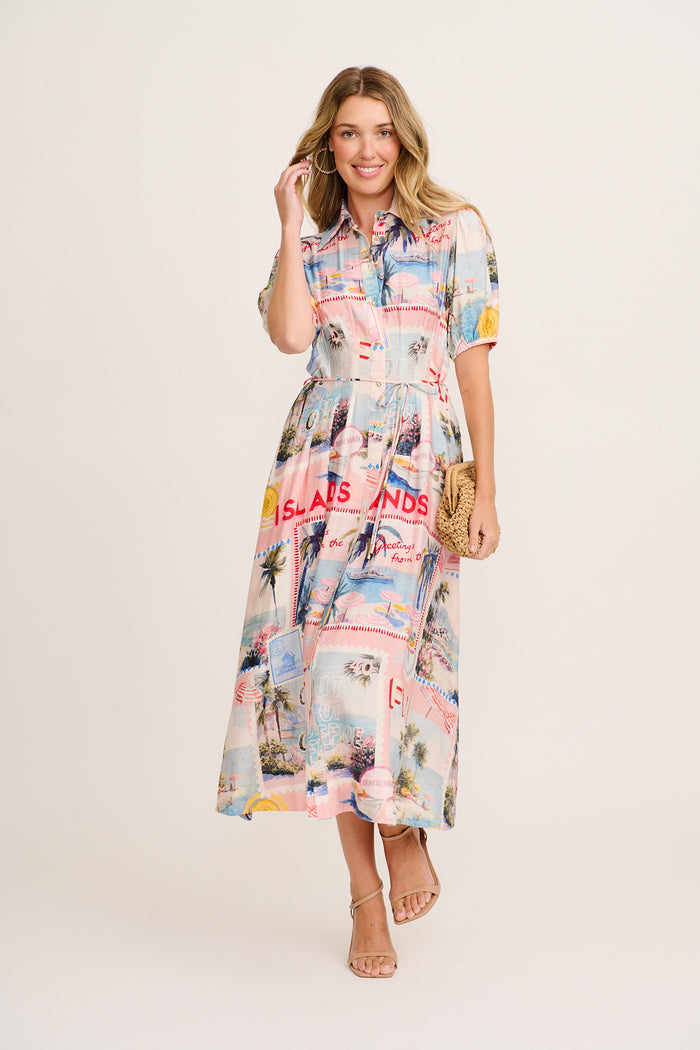 Sundrop Midi Shirt Dress in Multi Pink Resort Print