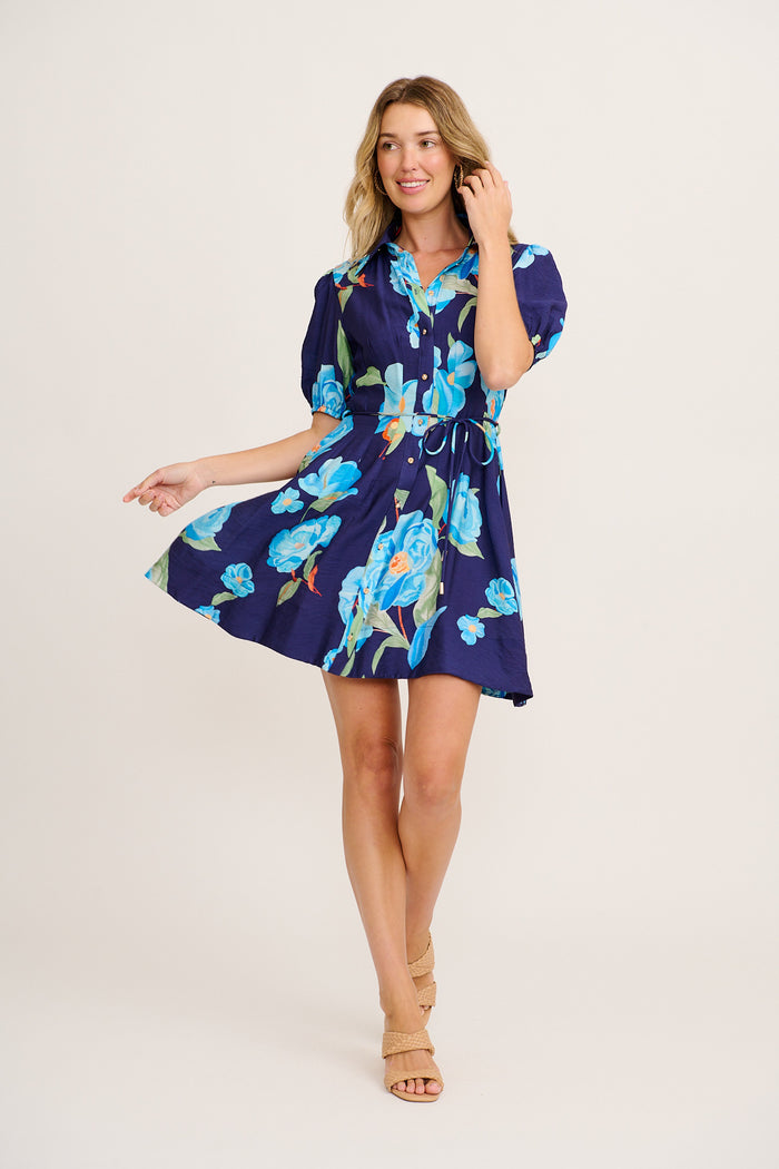 Pretty Haze Shirt Dress in Navy with Blue Floral