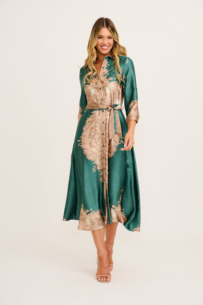 emerald green satin shirt dress Emerald Silky Shirt Dress Style Me Luxe