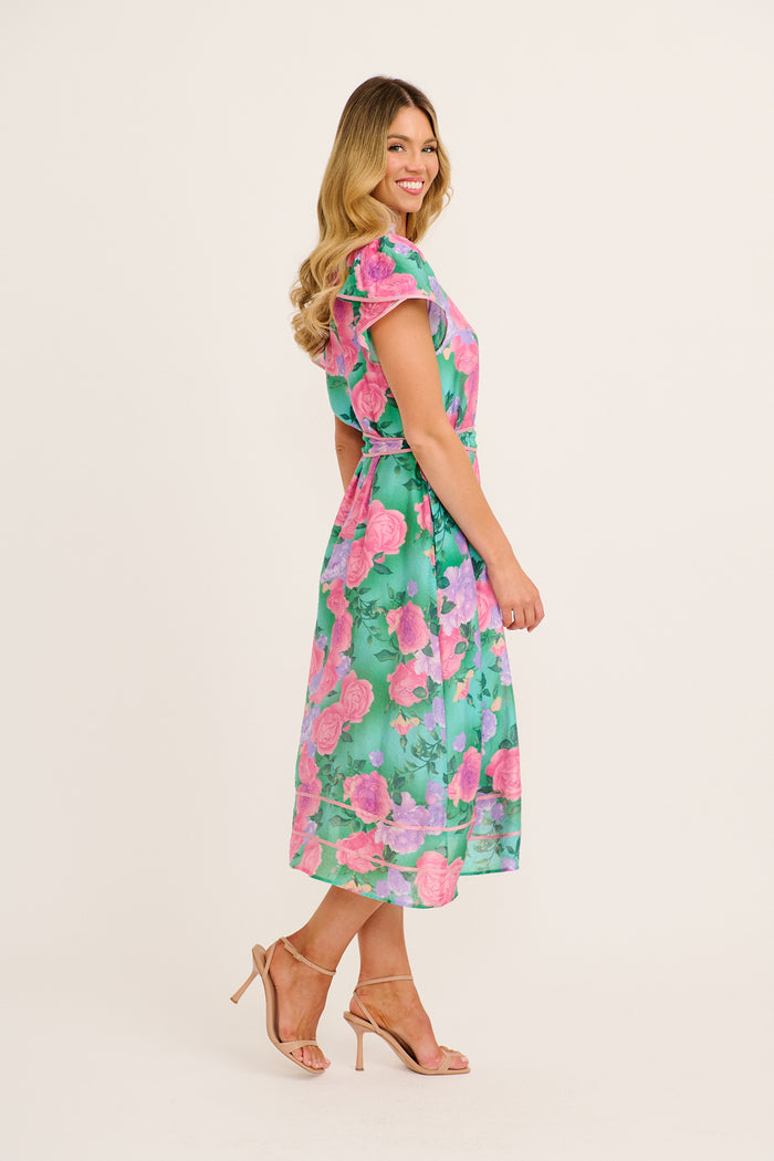 Social Hour Midi Dress in Green Multi Floral Cotton Blend side