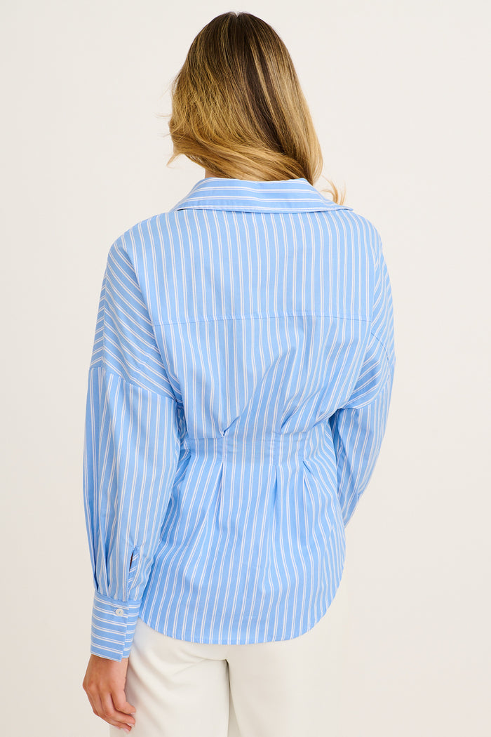 Olana Shirt in Blue Stripe Cotton back