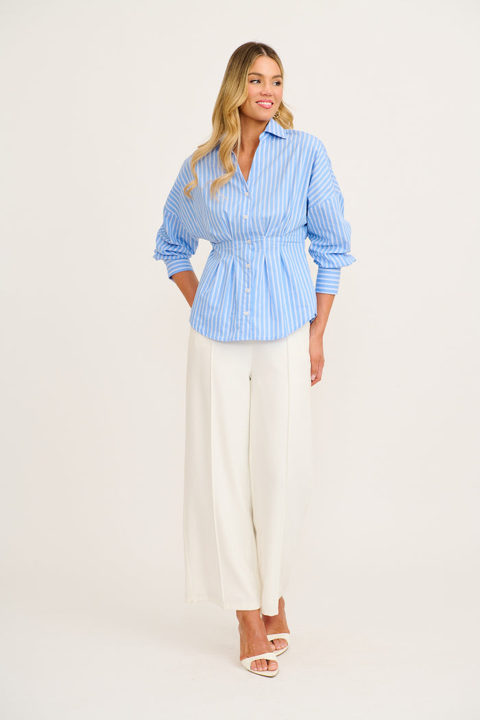 Olana Shirt in Blue Stripe Cotton full length