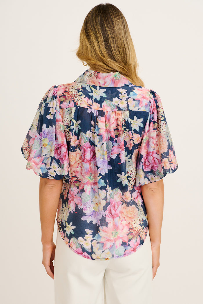 Aeryn Shirt in Navy with Multi Floral back