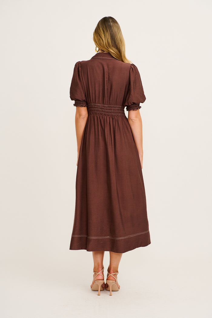 Elana Midi Shirt Dress in Chocolate back