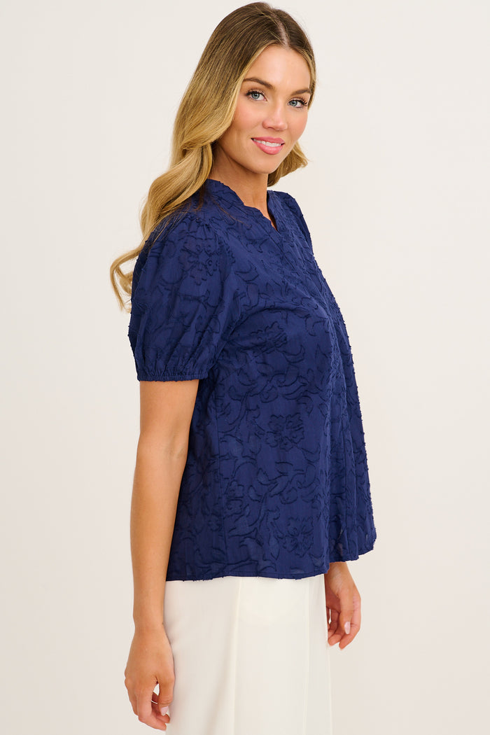 Classic Times Top in Navy Cotton side