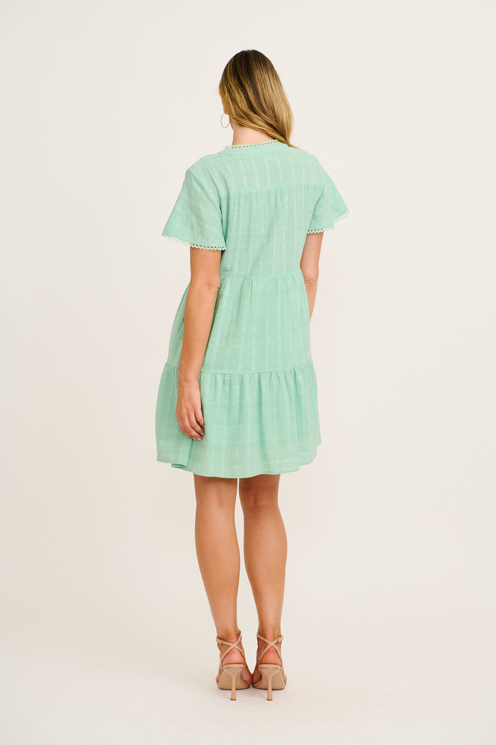 Bora Dress in Mint Textured Cotton back