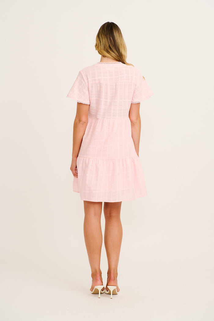 Bora Dress in Pink Textured Cotton back