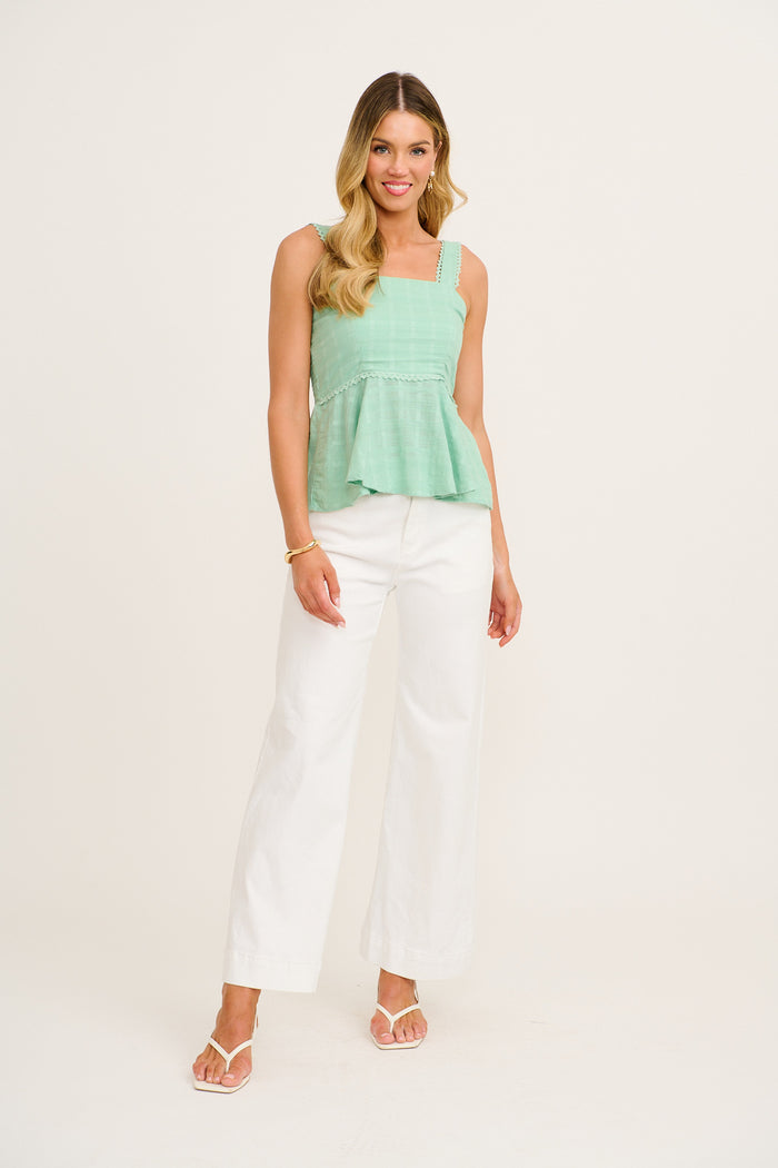 Palms Top in Mint Textured Cotton full length