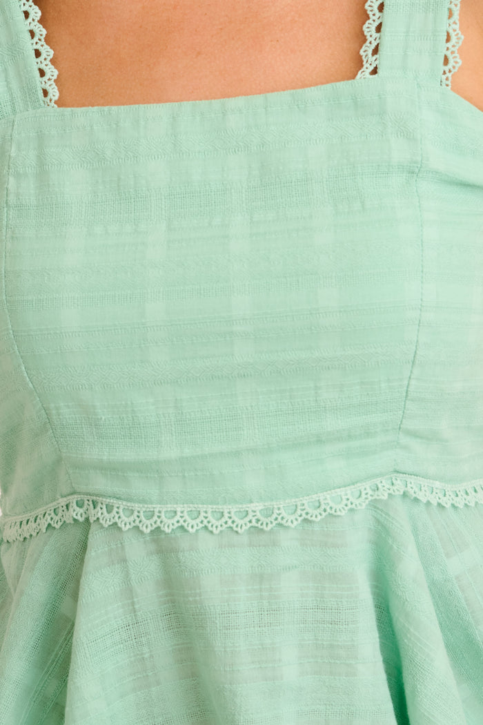 Palms Top in Mint Textured Cotton detail