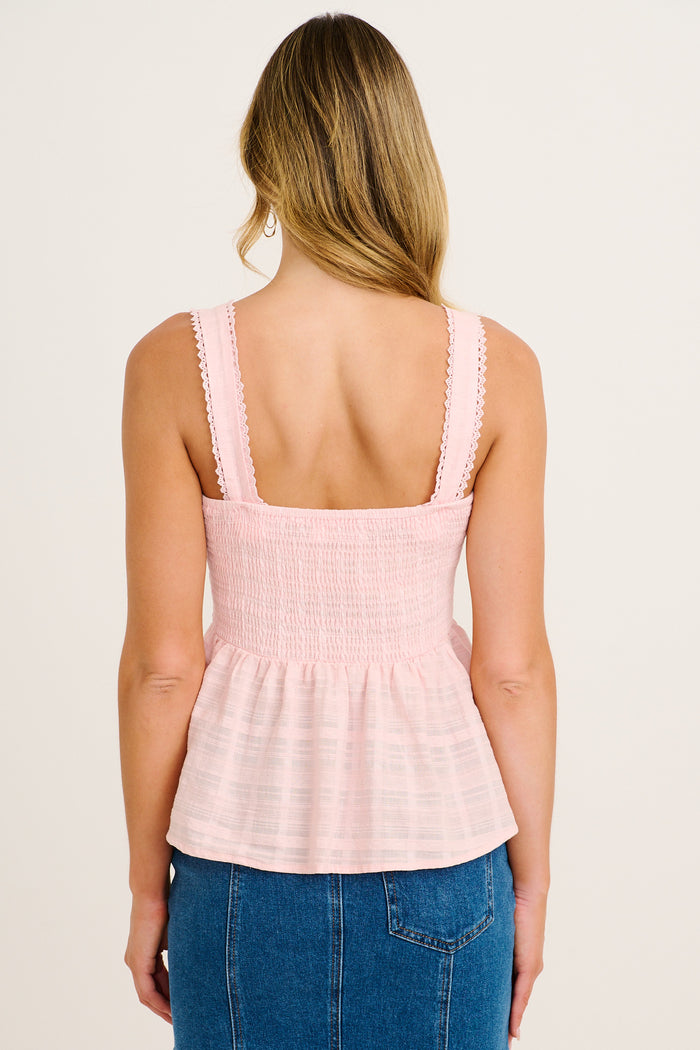 Palms Top in Pink Textured Cotton back
