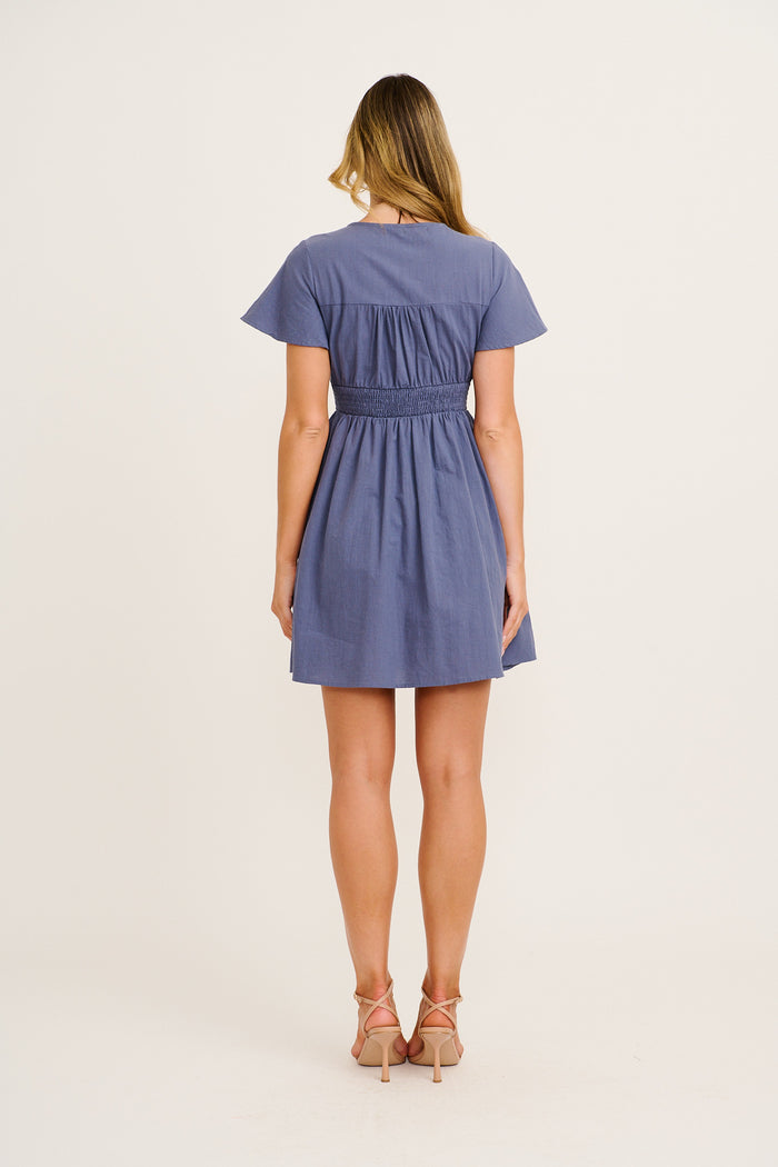 Kylana Dress in Blue Cotton back