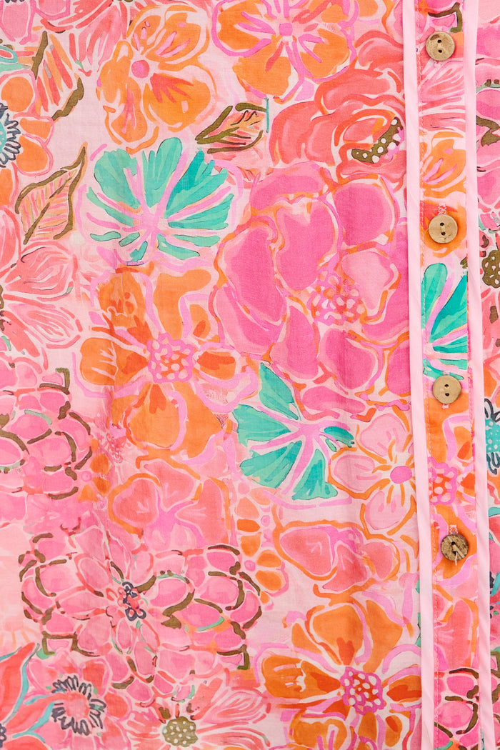Enchanted Hour Midi Shirt Dress in Pink Floral Cotton Blend fabric