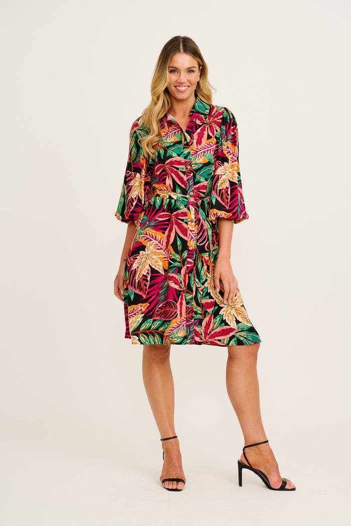 Risa Shirt Dress in Purple Multi Leaf Print