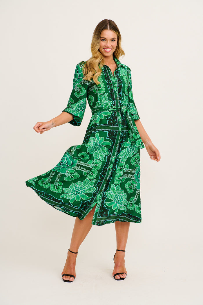 Aurelina Maxi Shirt Dress in Emerald Floral | St Frock Aurelina Maxi Shirt Dress in Emerald Floral | St Frock