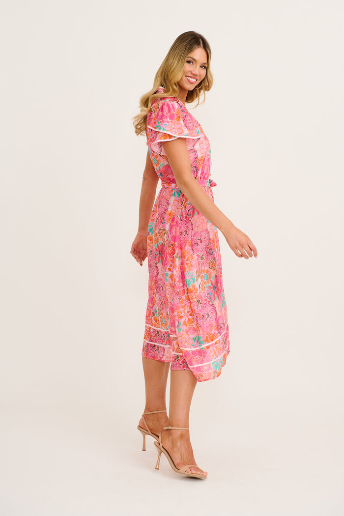 Social Hour Midi Dress in Pink Floral Cotton Blend side