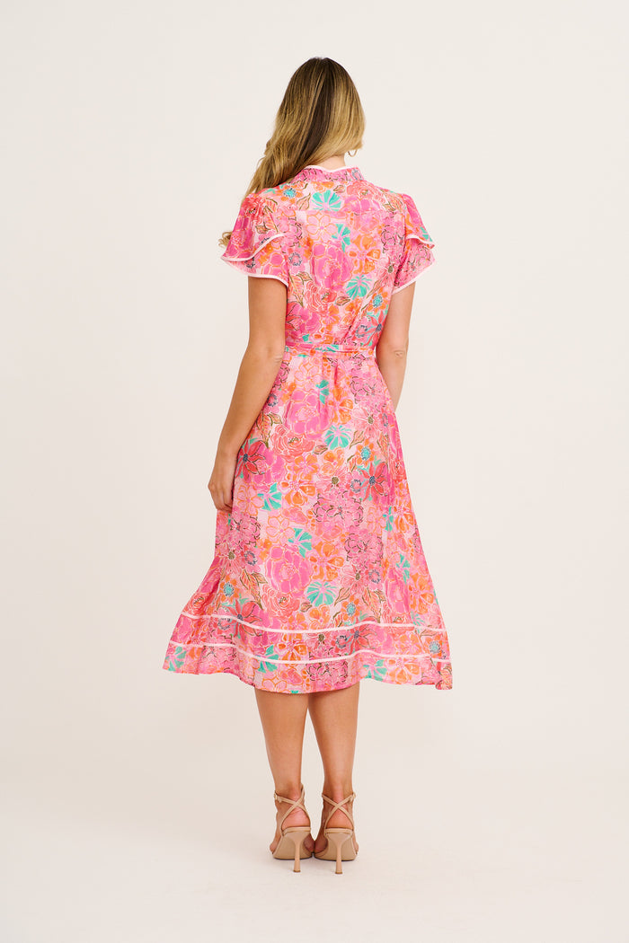 Social Hour Midi Dress in Pink Floral Cotton Blend back