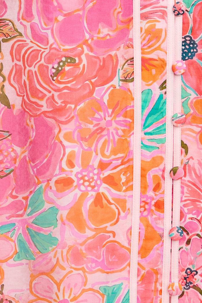 Social Hour Midi Dress in Pink Floral Cotton Blend fabric