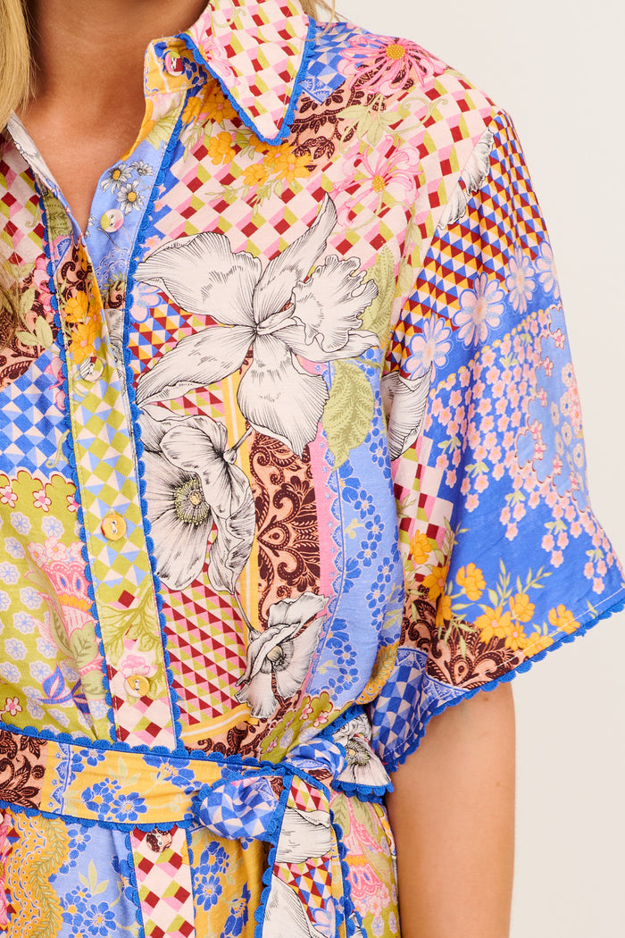 Miela Shirt Dress in Multi Patchwork Print detail