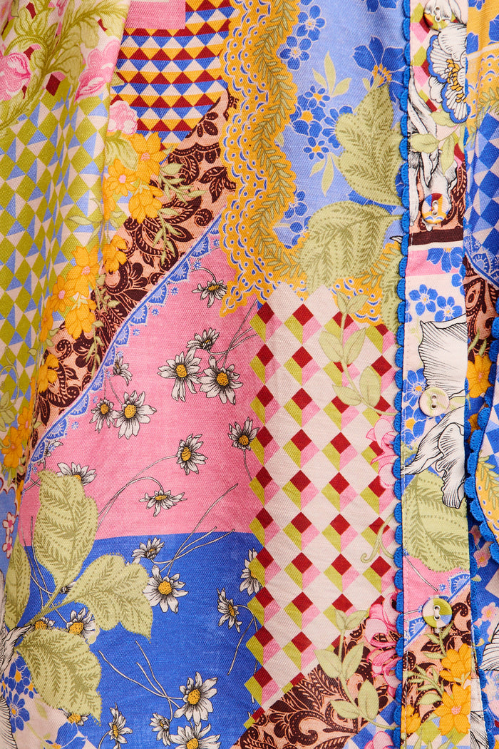 Miela Shirt Dress in Multi Patchwork Print fabric