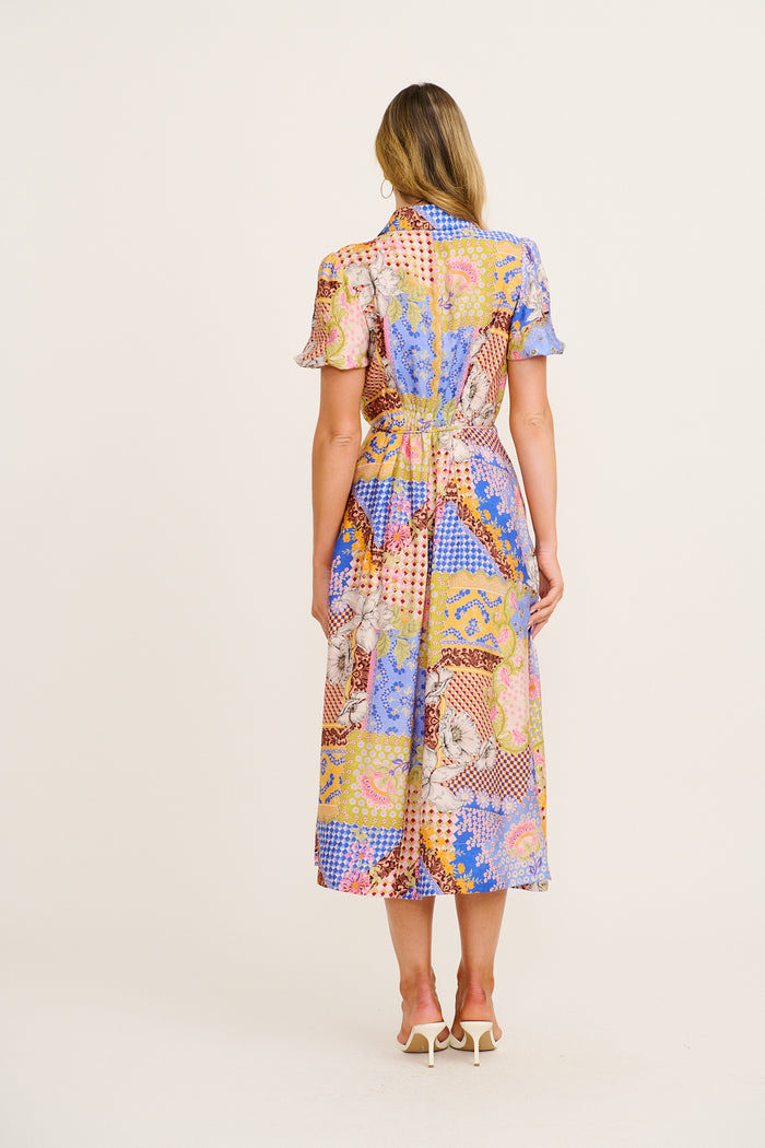 Sundrop Midi Shirt Dress in Multi Patchwork Print back